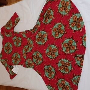 Lula Roe Womans Red Print Stretch Flare Dress L NWT